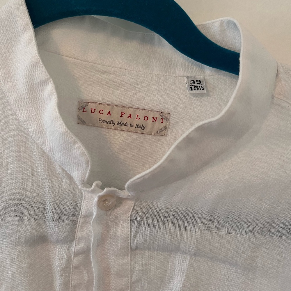 Luca Falconi “Forte” White 100% Linen Popover Kaftan Shirt Size 39 / 15.5